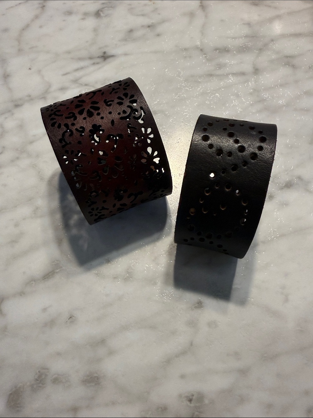 Bundle: 2 Laser-Cut Leather Cuff Bracelets Dsrk Brown Leather